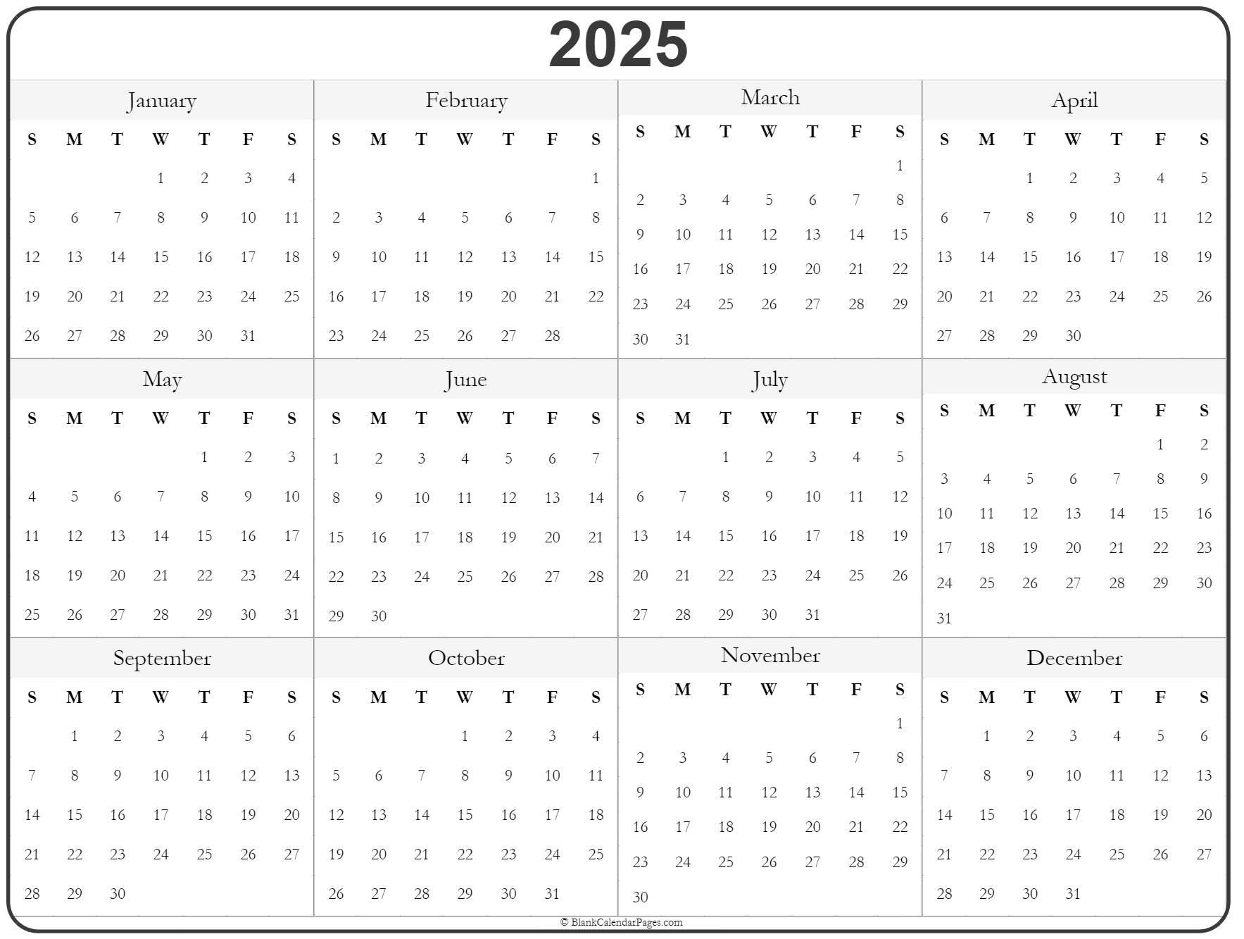 Blank Monthly Calendar 2025 Planner