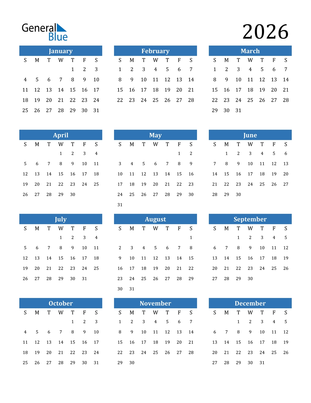 2026 Calendar (Pdf, Word, Excel)