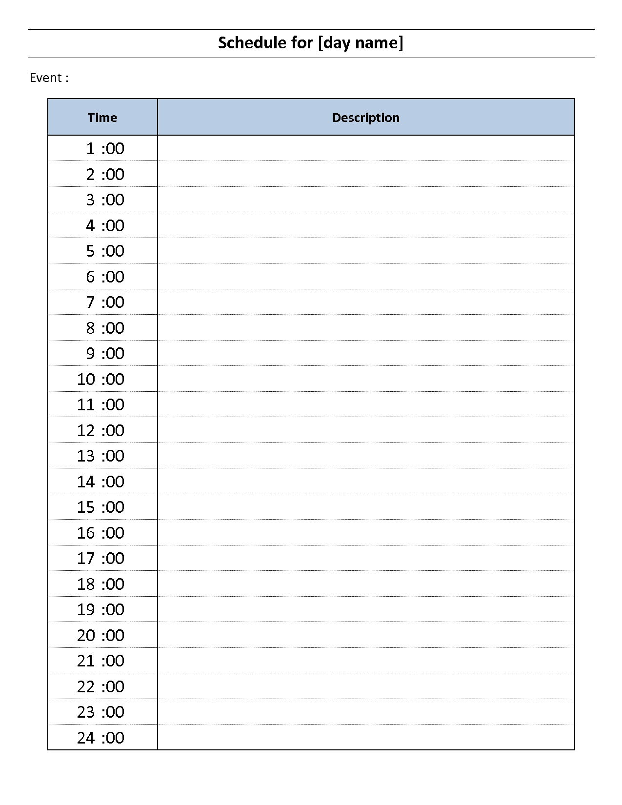 24+Hour+Daily+Schedule+Template | Daily Schedule Template