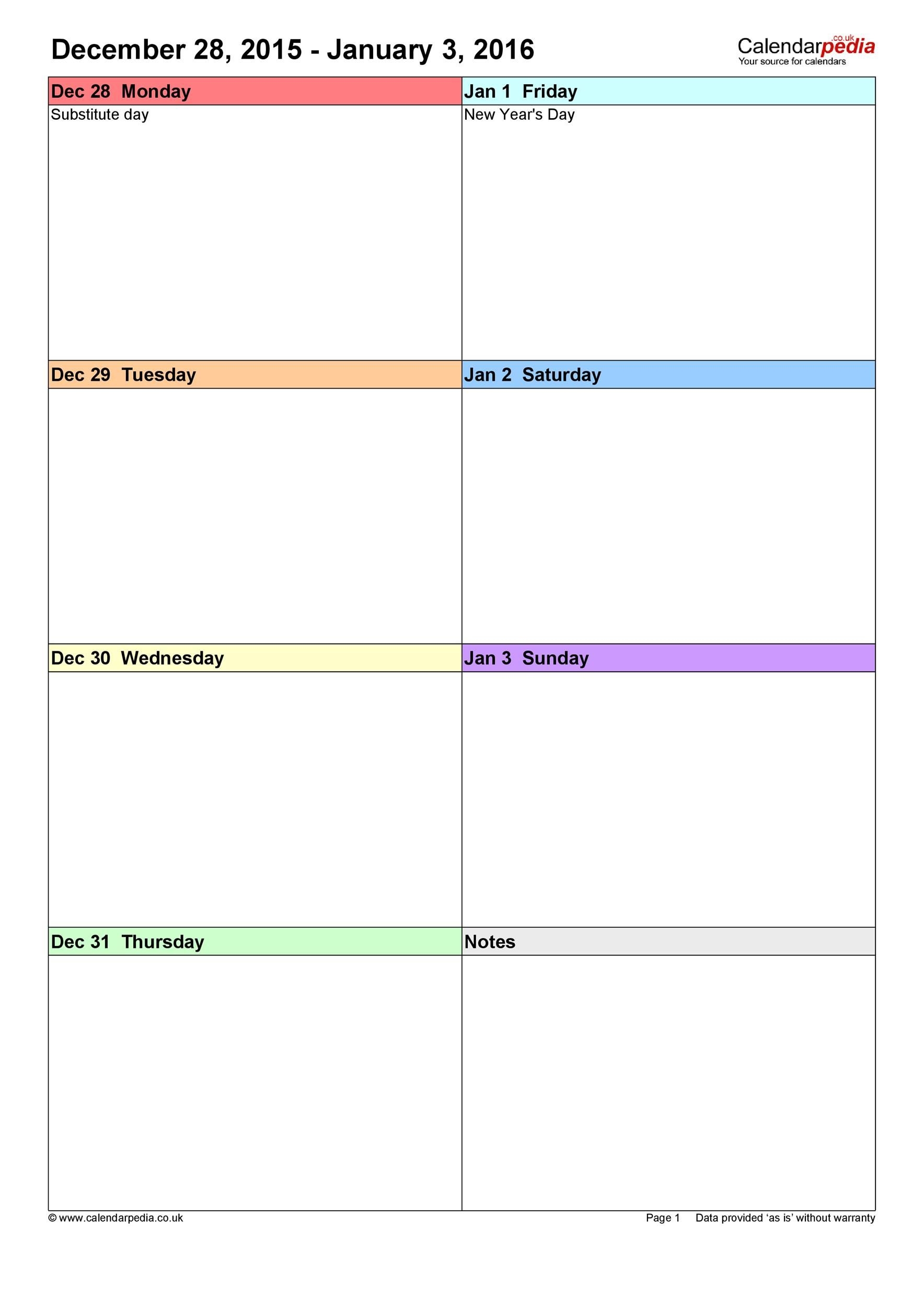 26 Blank Weekly Calendar Templates [Pdf, Excel, Word] ᐅ