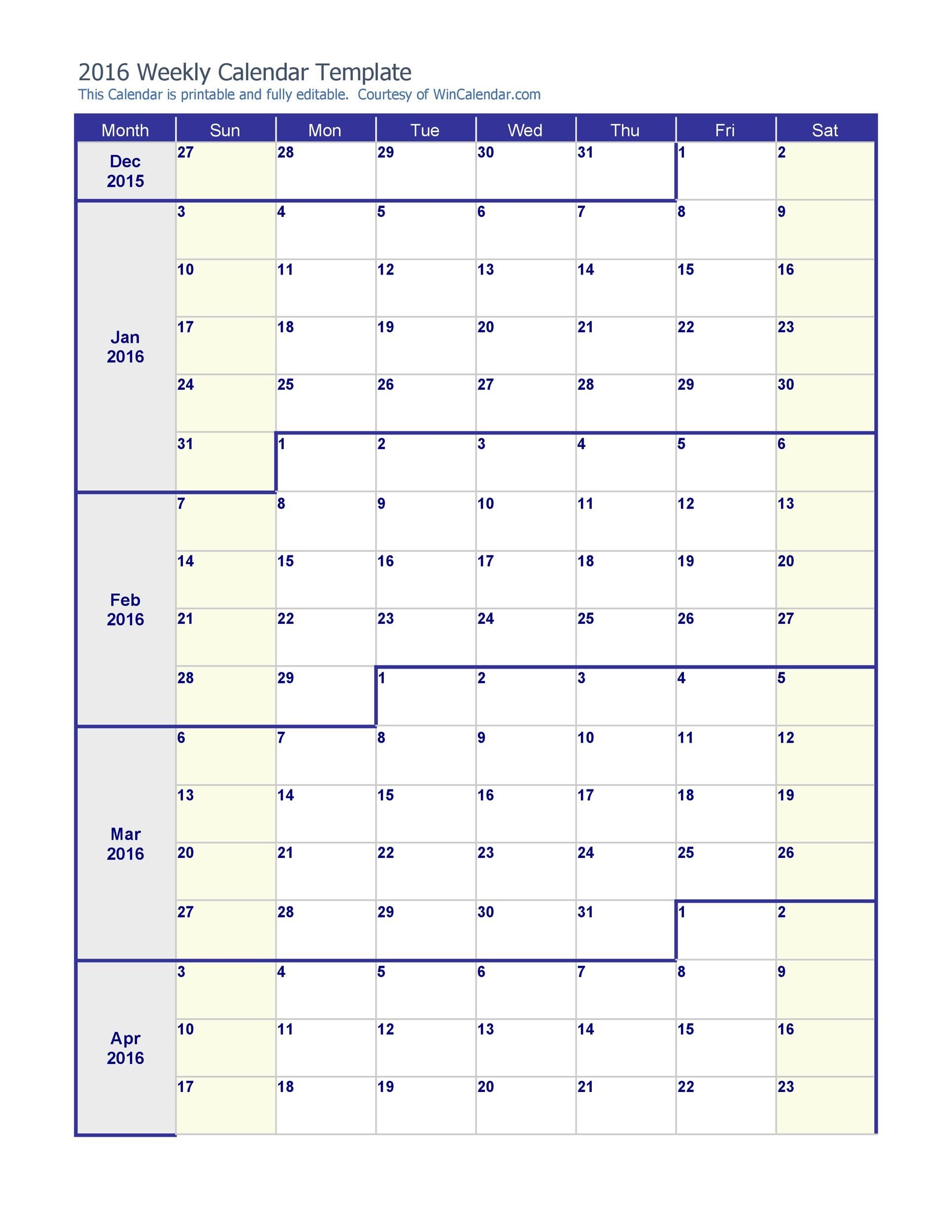 26 Blank Weekly Calendar Templates [Pdf, Excel, Word] ᐅ