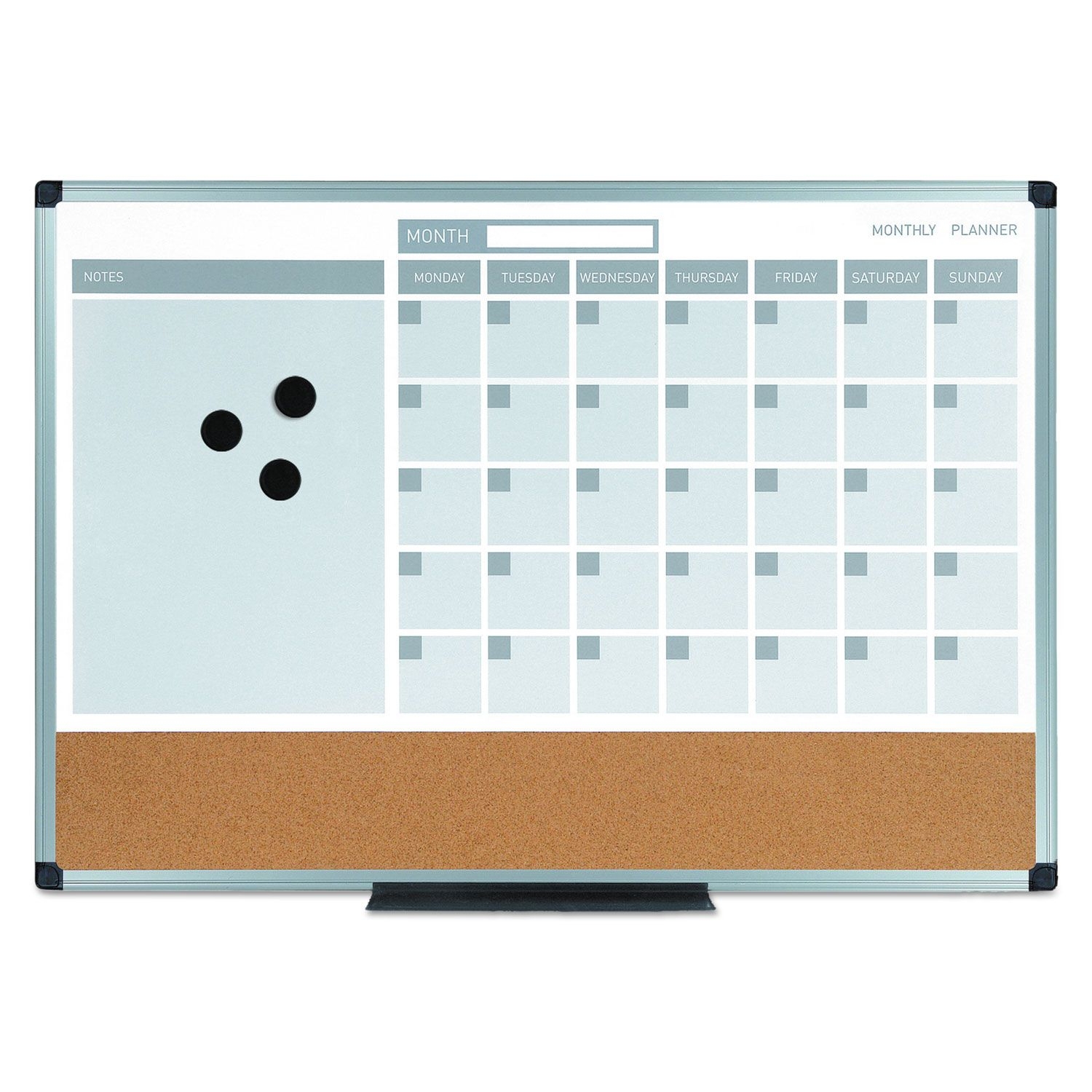 3-In-1 Calendar Planner Dry Erase Board, 24 X 18, Aluminum