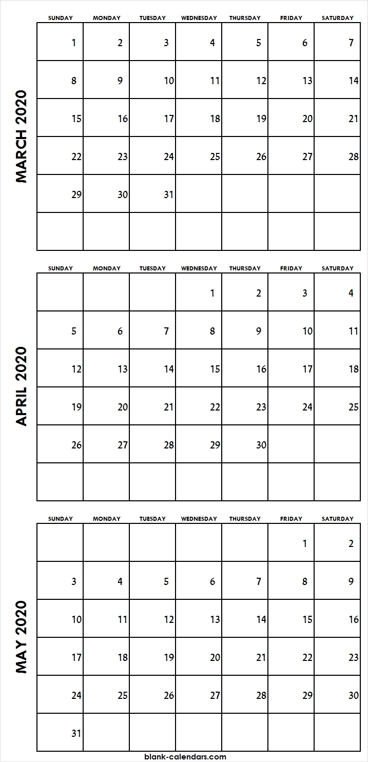 3 Month Calendar March April May 2020 | Save Template