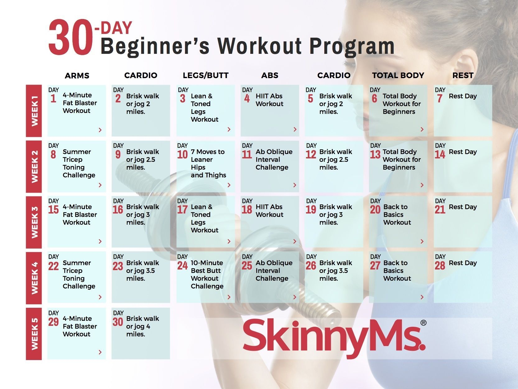30-Day Beginner&#039;s Workout Calendar | Workout Calendar