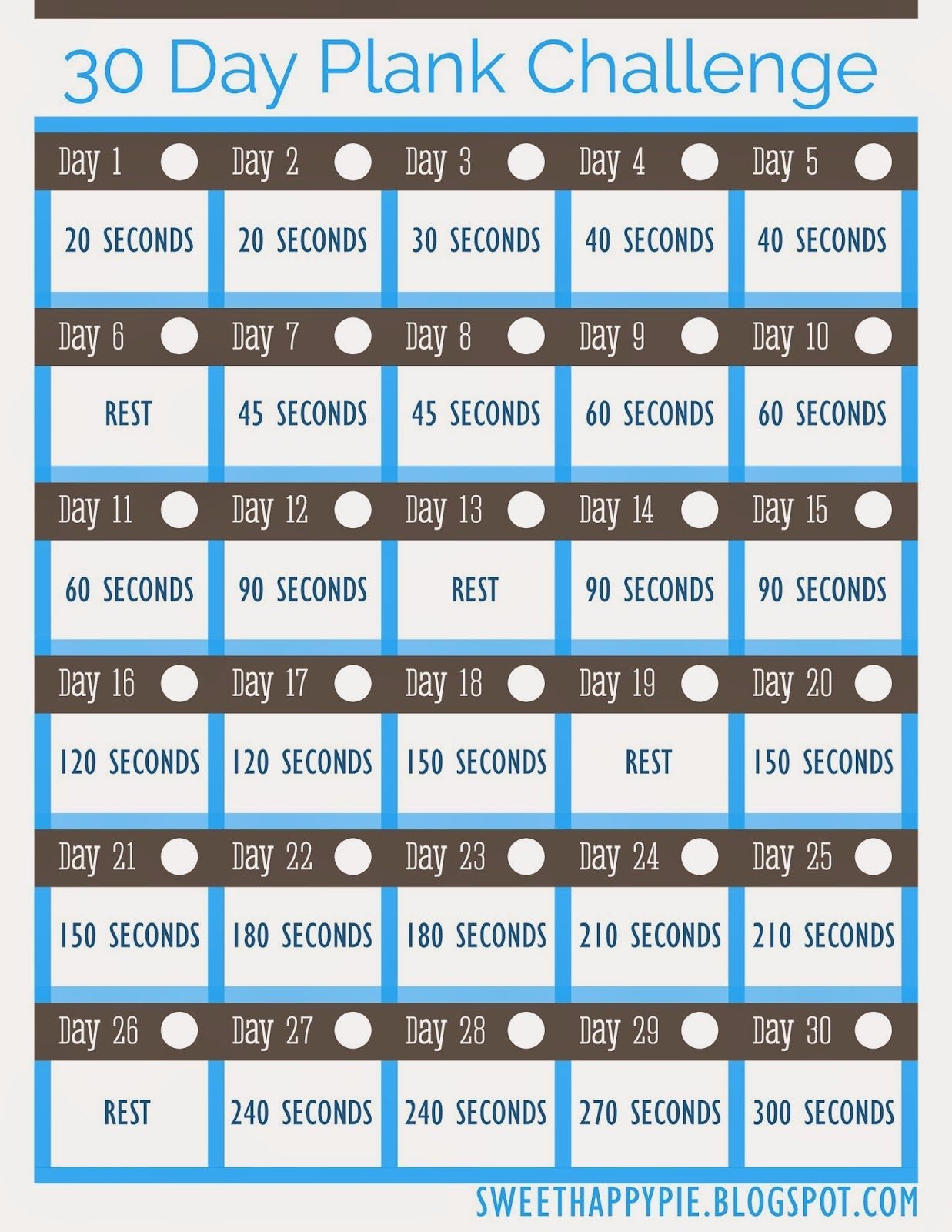 30 Day Plank Challenge ~ Free Pretty Printable! | 30 Day