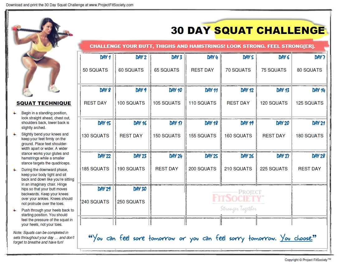 The 30 Day Squat Challenge Schedule Calendar Get Your Calendar Printable