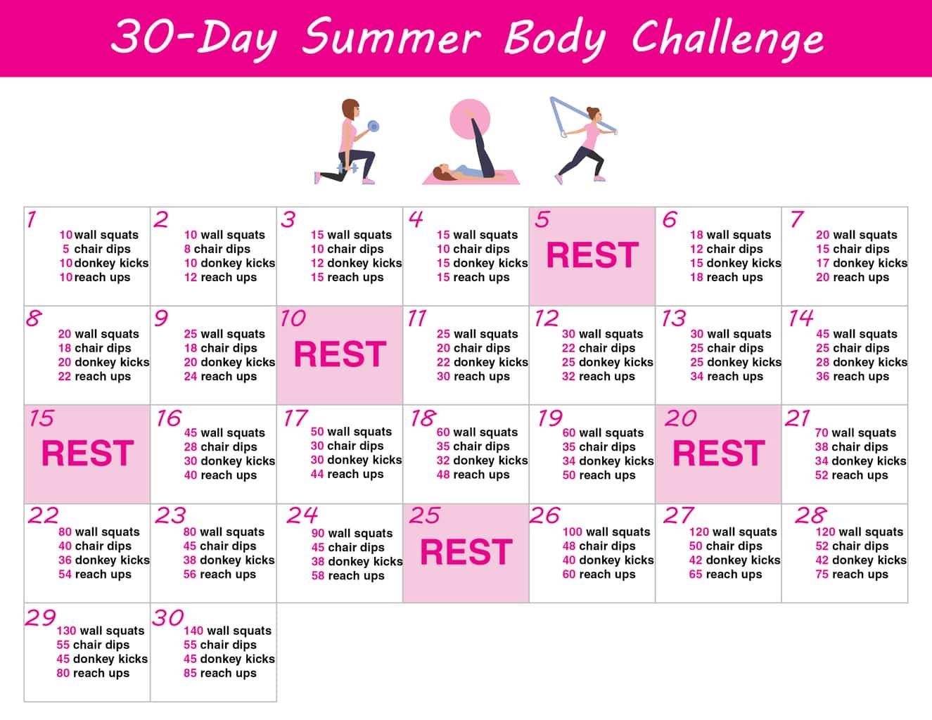 30 Day Summer Body Challenge + Free Printable Workout Schedule
