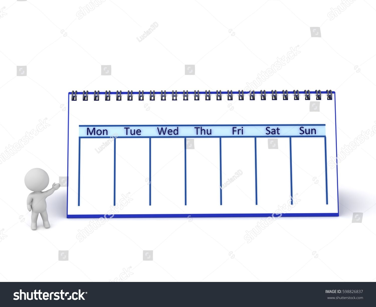 3D Character Large Calendar Showing One Stock Illustration