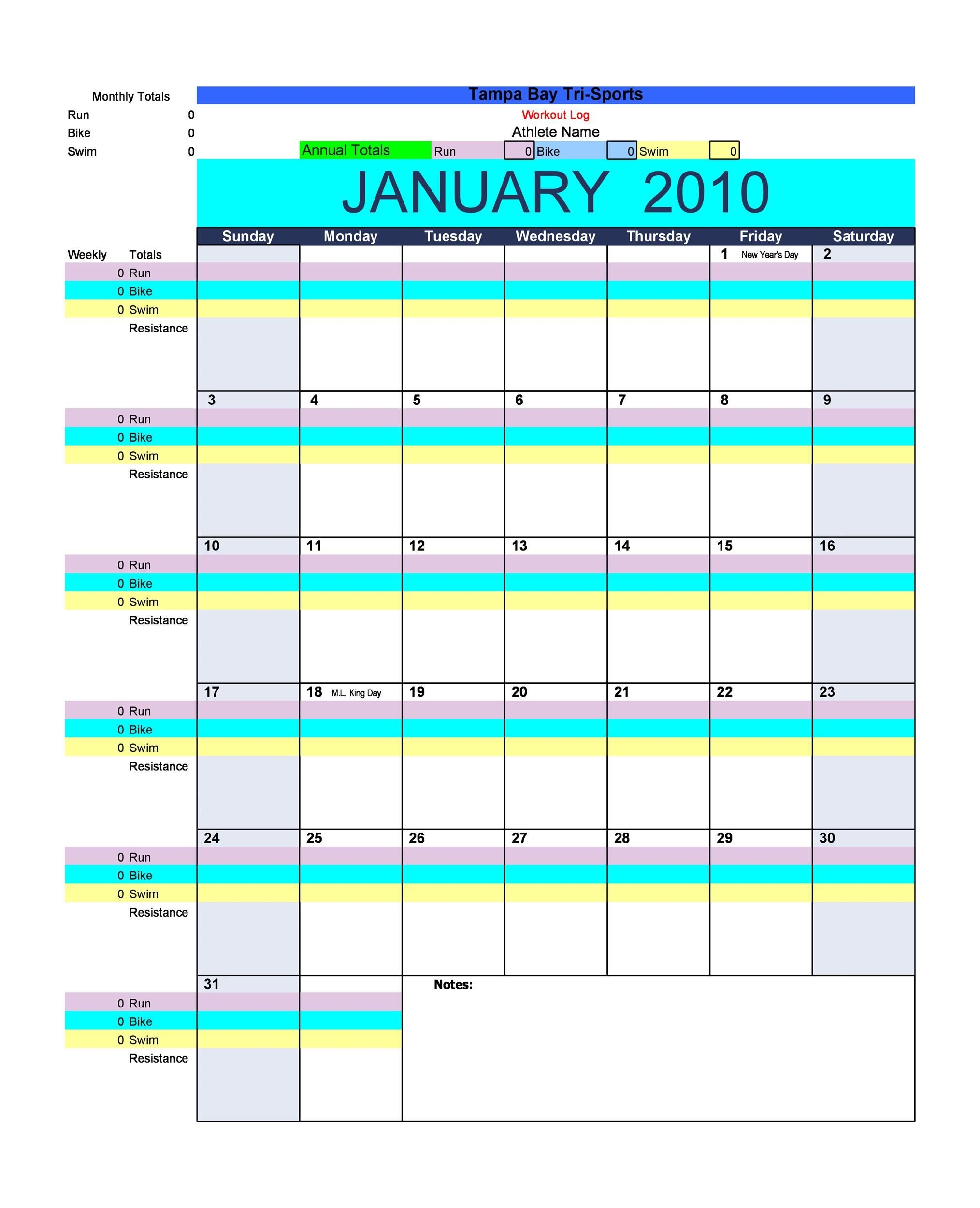 Fillable Workout Calendar Template Printable Calendar 2023