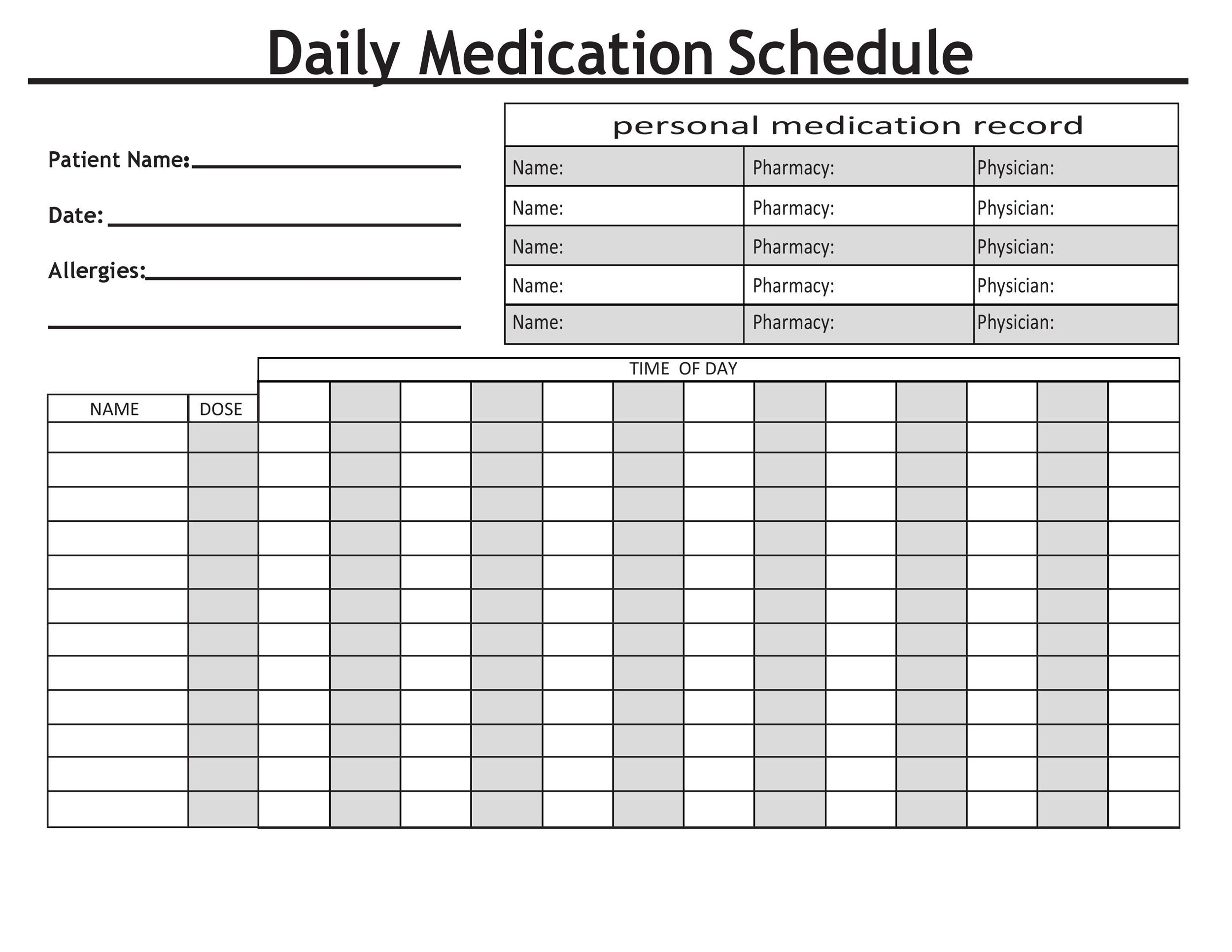 medicine timetable chart