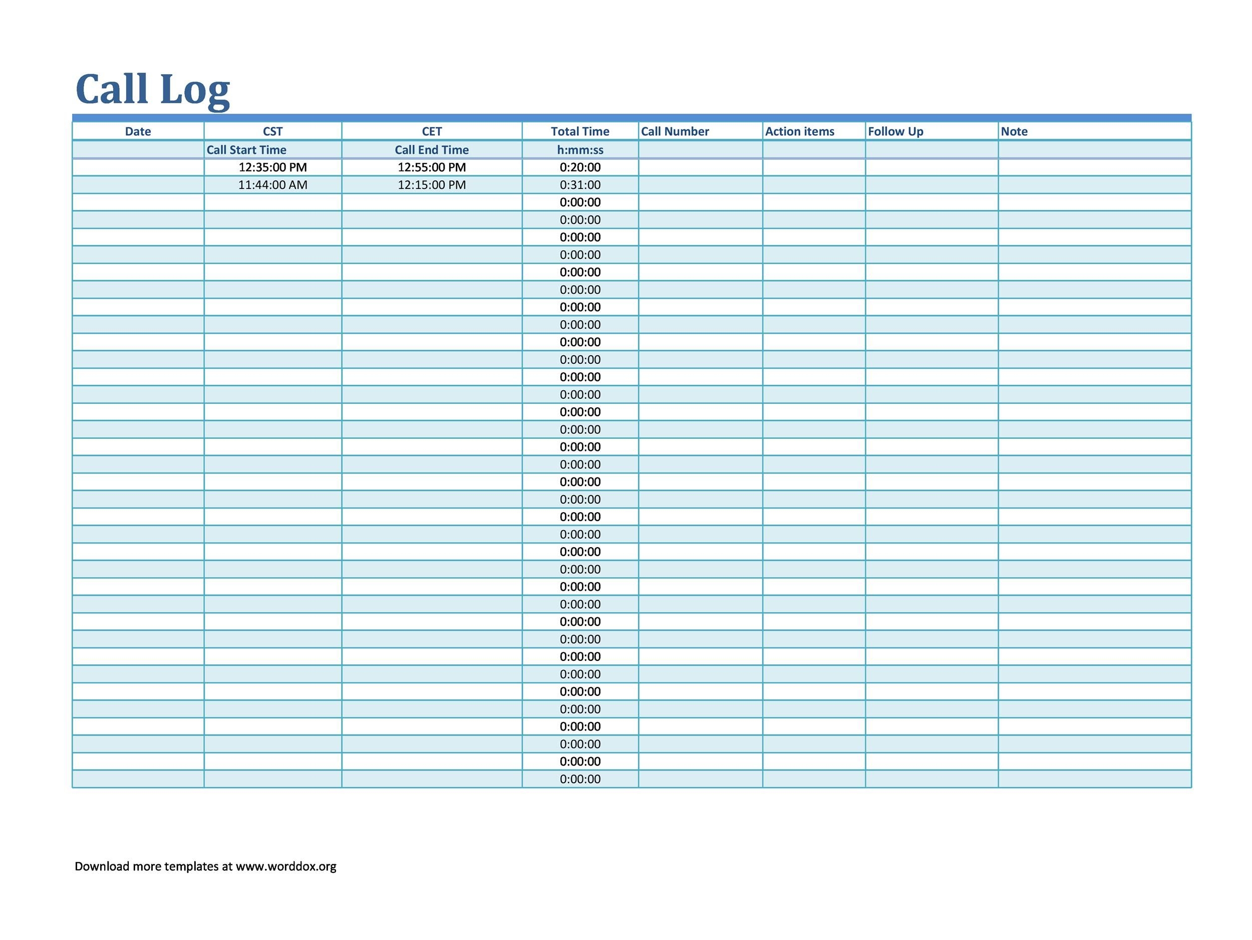 40+ Printable Call Log Templates [Word,excel,pdf] - Templatelab