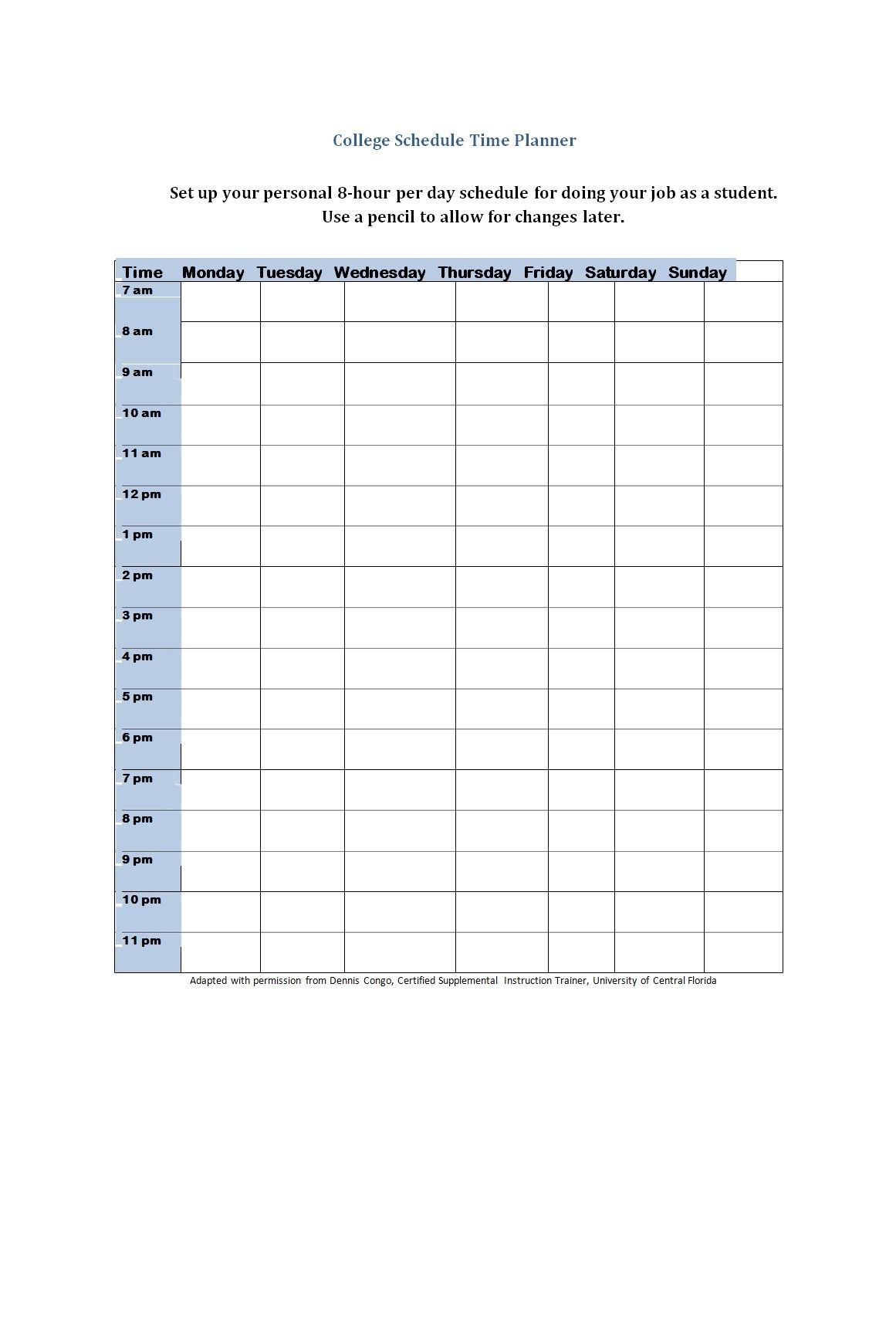 hourly work week schedule template