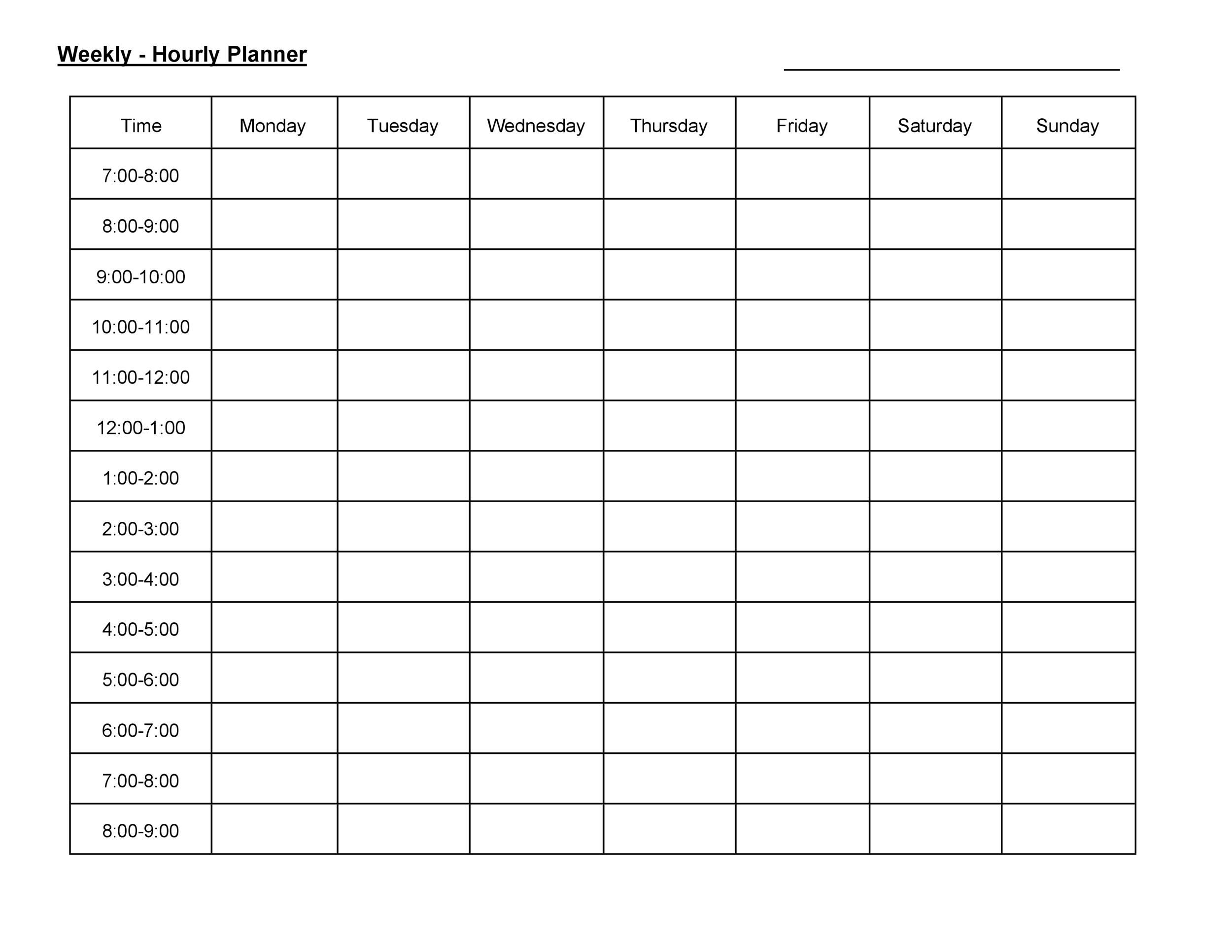 Hourly Time Chart Template