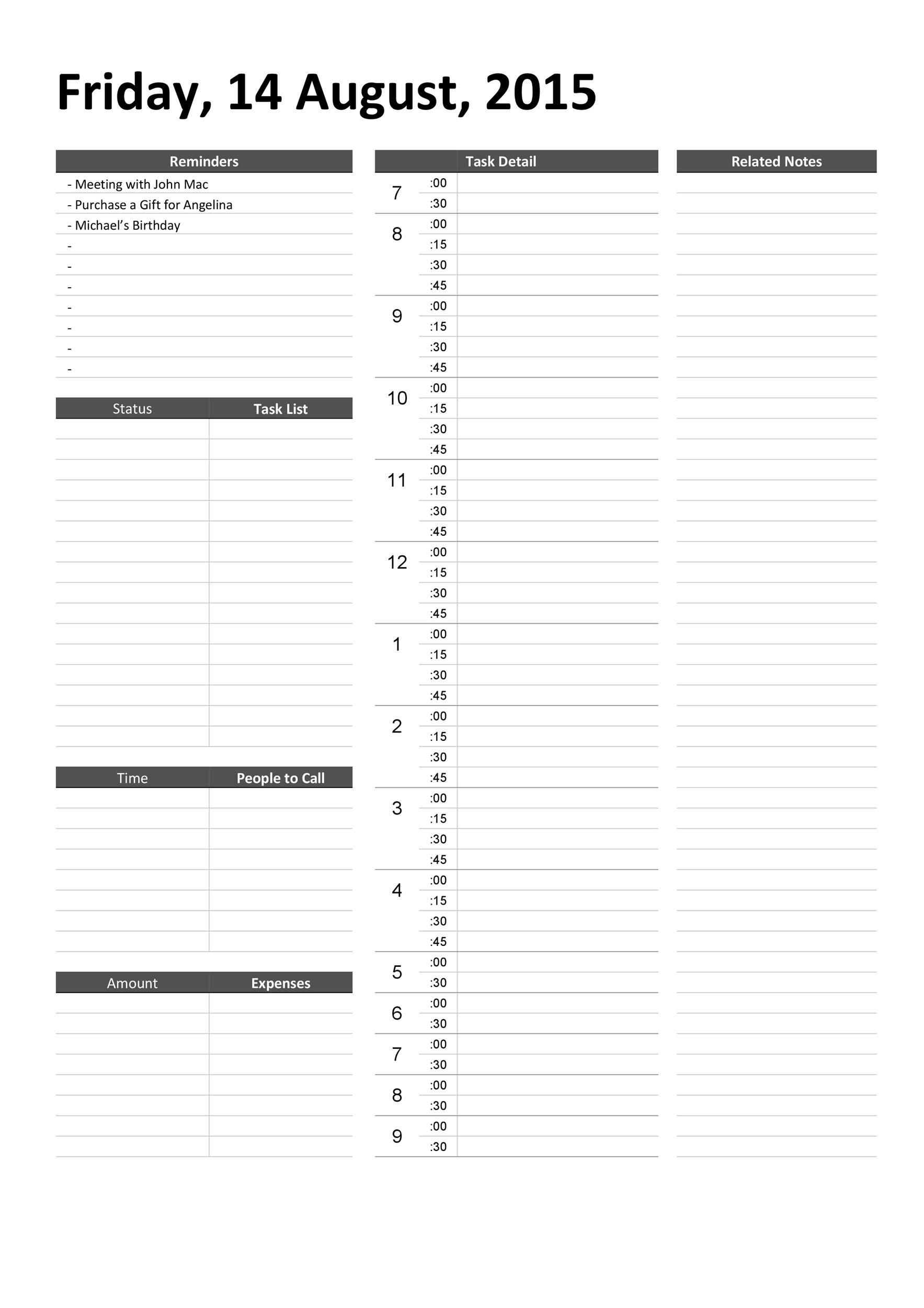 47 Printable Daily Planner Templates (Free In Word/excel/pdf)