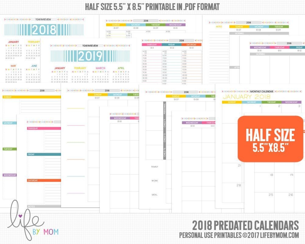5.5 X 8.5Printable Pdf 2018 Planner Calendars (With Images
