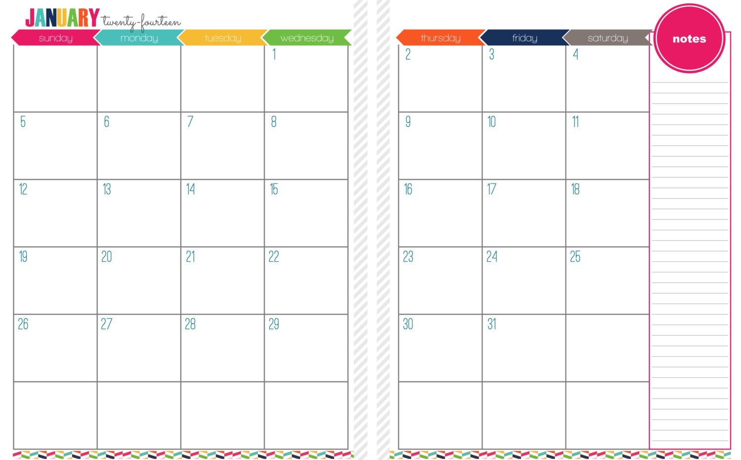 2 Page Printable Monthly Calendar