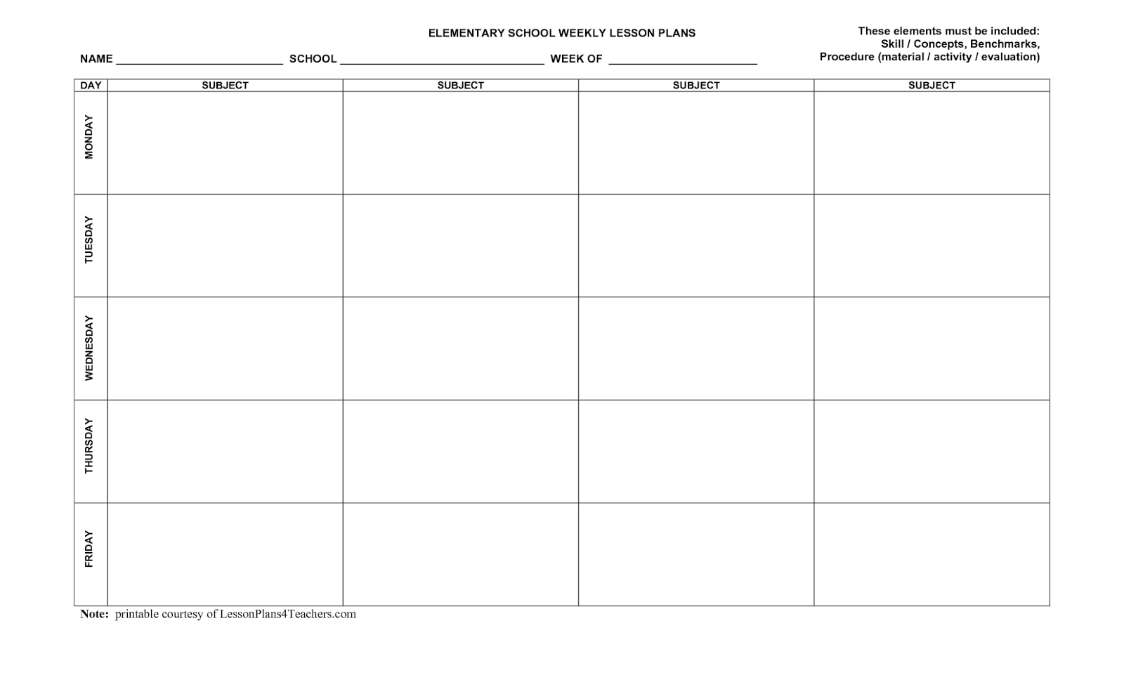 5 Day Printable Calendar - Bance