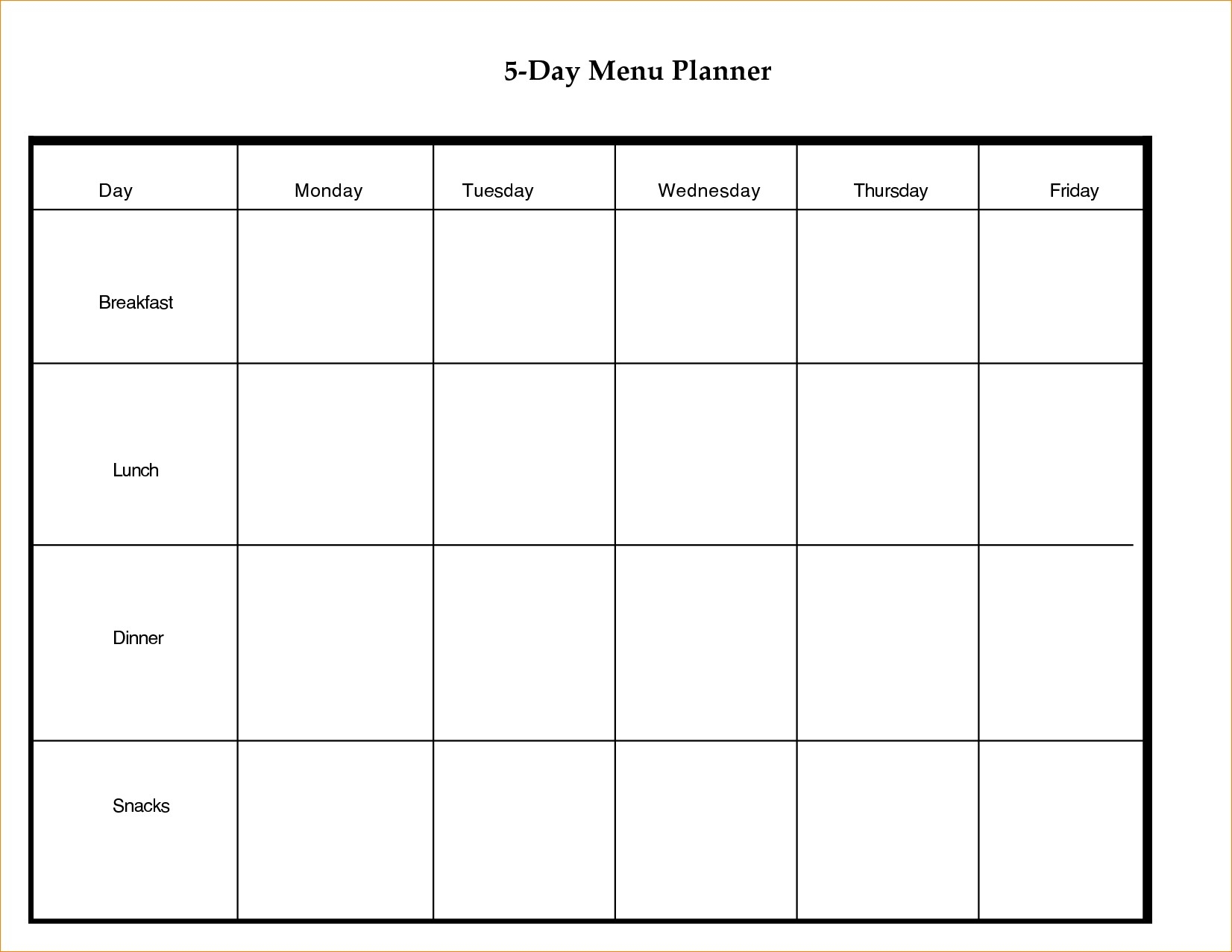 5 Day Weekly Calendar Template - Bance