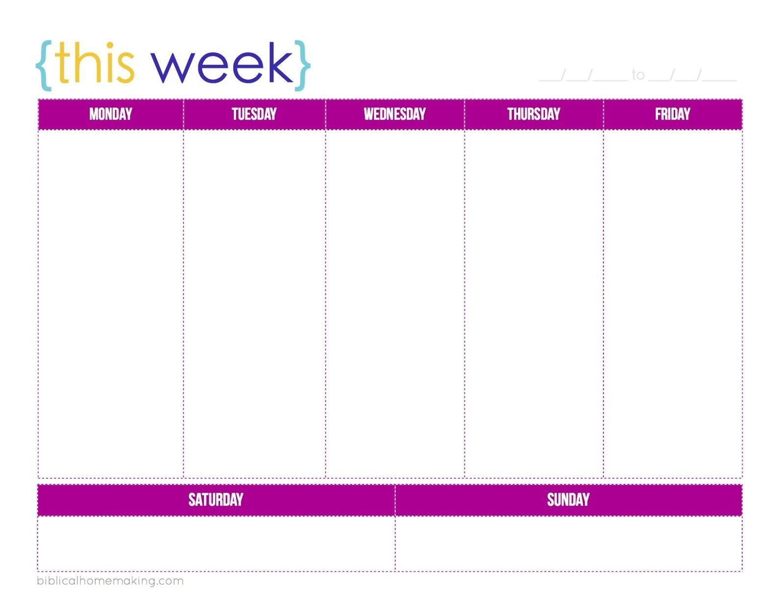 Universal Monday To Friday Blank Kids Schedule | Get Your ...