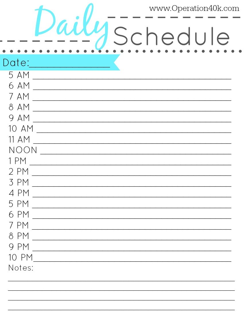 6 Best Images Of Printable Daily Schedule By Hour - Free