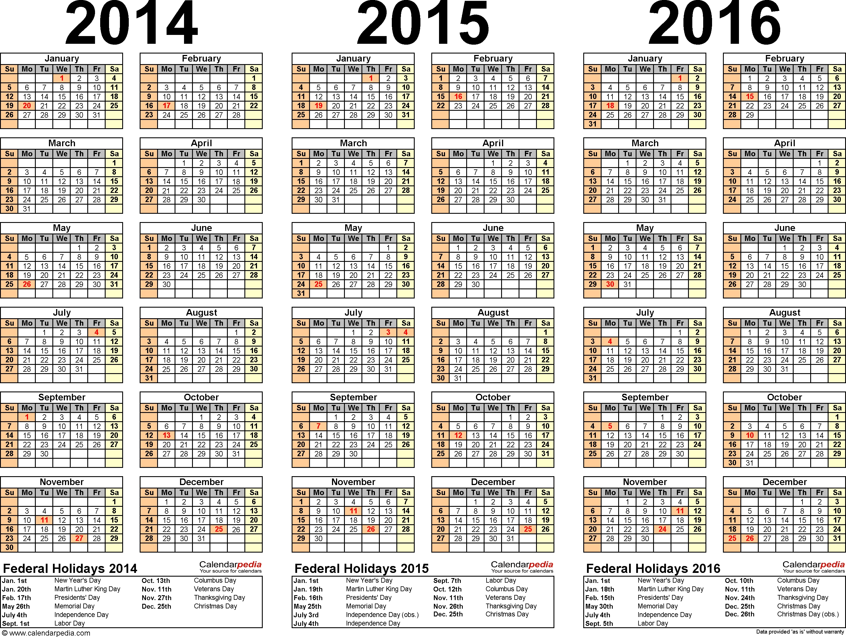 7 Best Images Of 2014 2015 2016 Printable Yearly Calendar