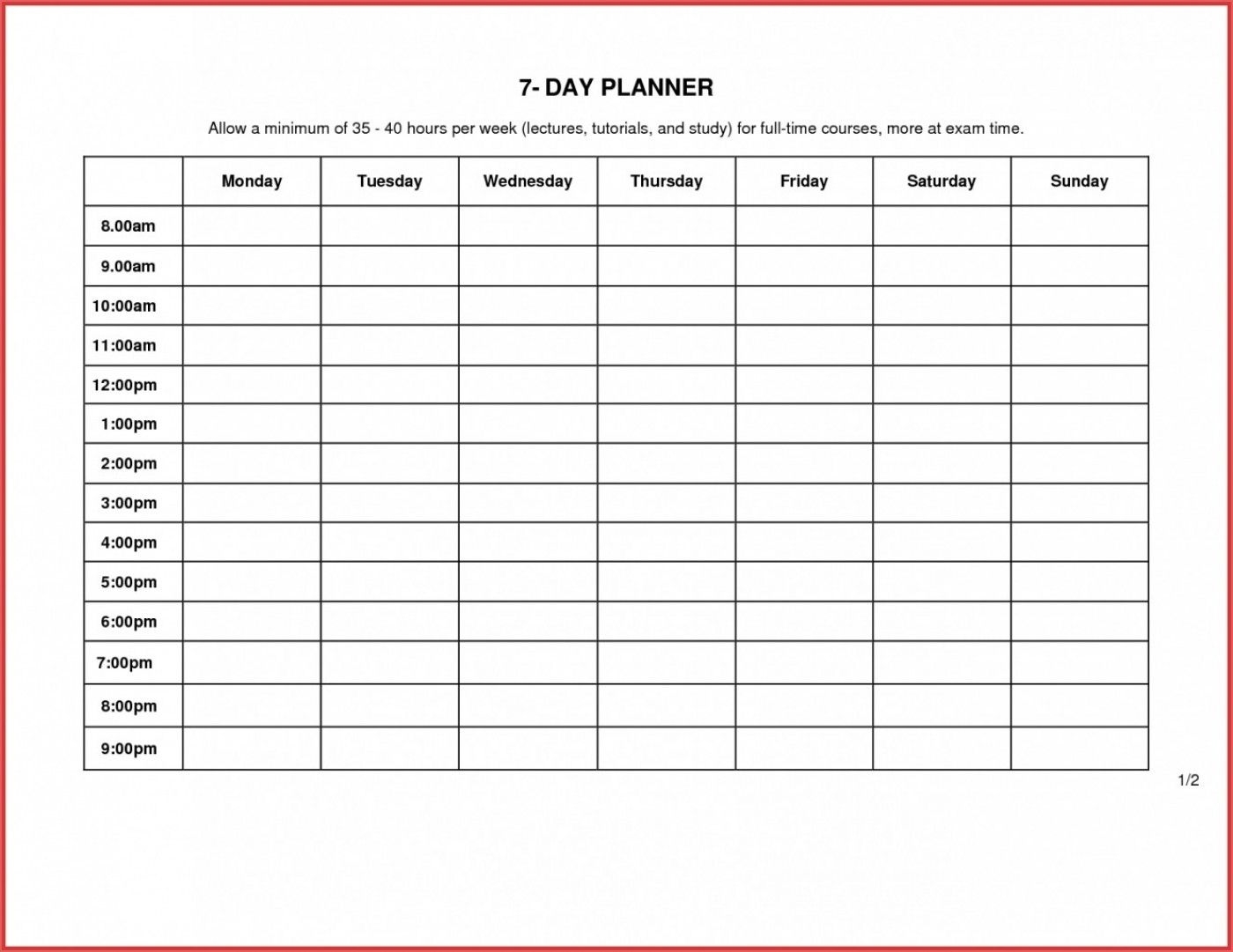 7 Day Calendar Template Excel | Free Calendar Template Example