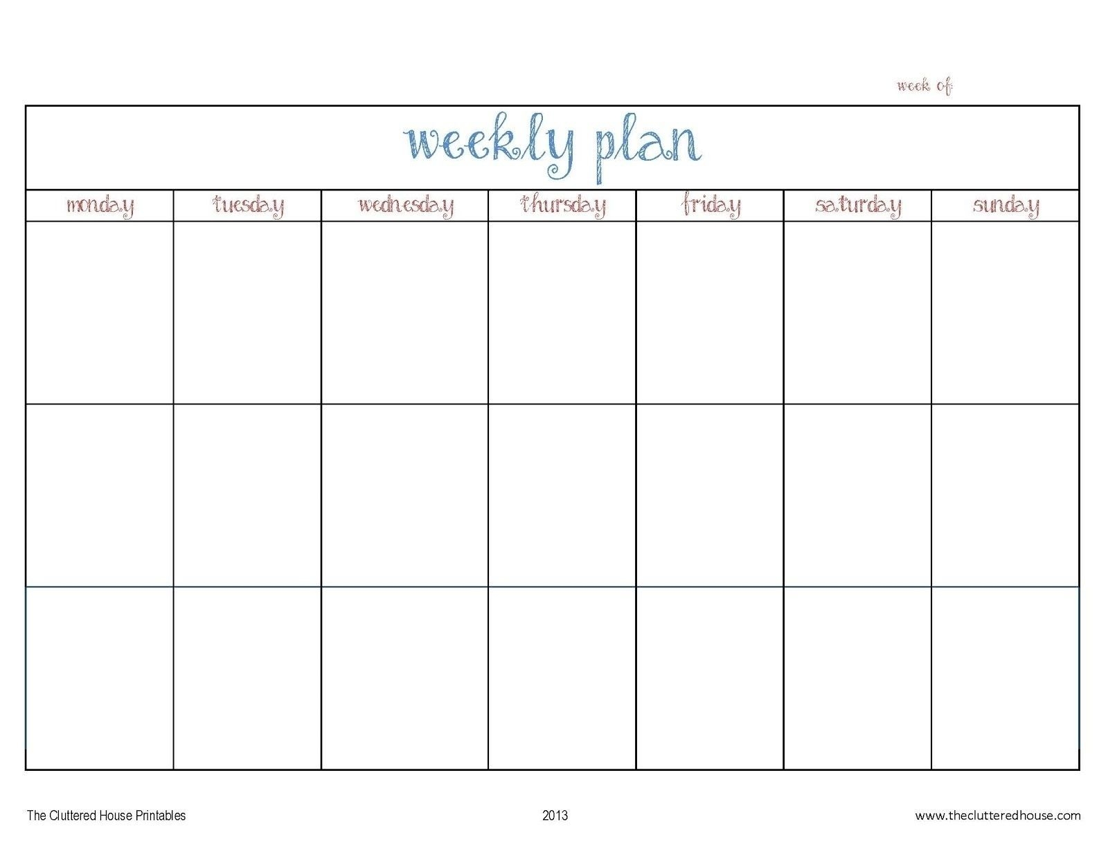 7 Day Week Blank Calendar Printable - Calendar Inspiration