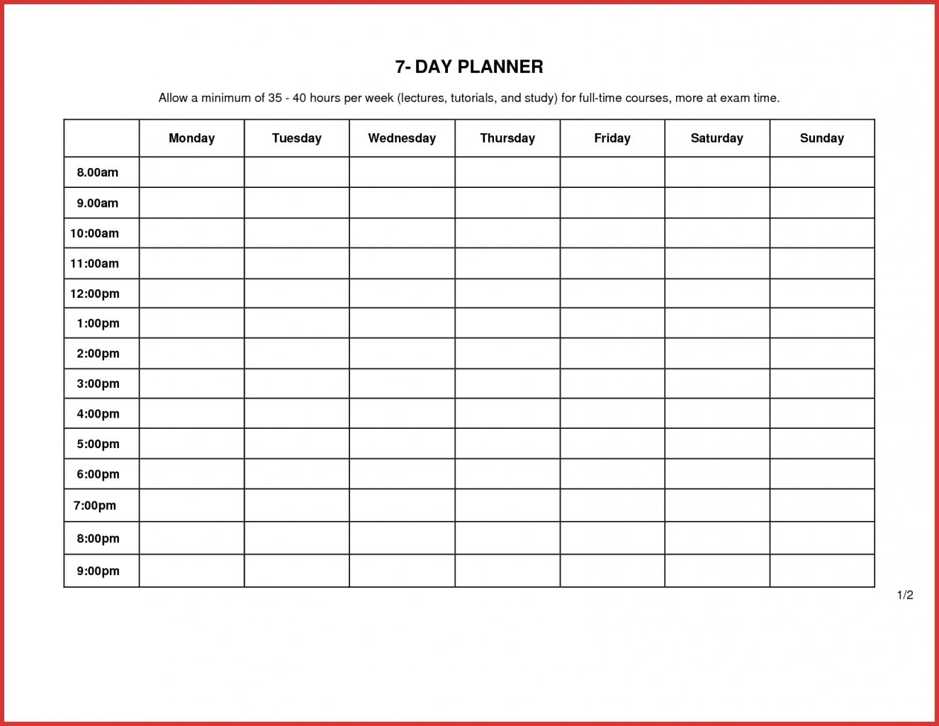 7 Day Week Blank Calendar Printable - Calendar Inspiration