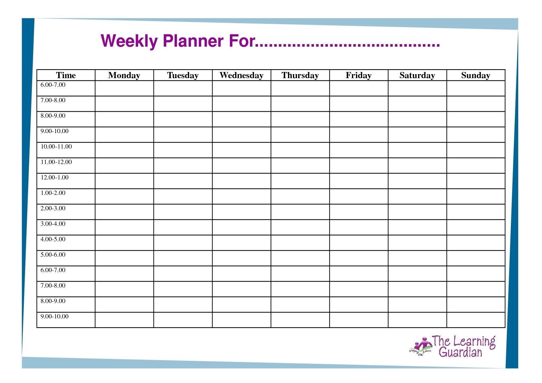 7 Day Weekly Planner Template Printable – Template Calendar