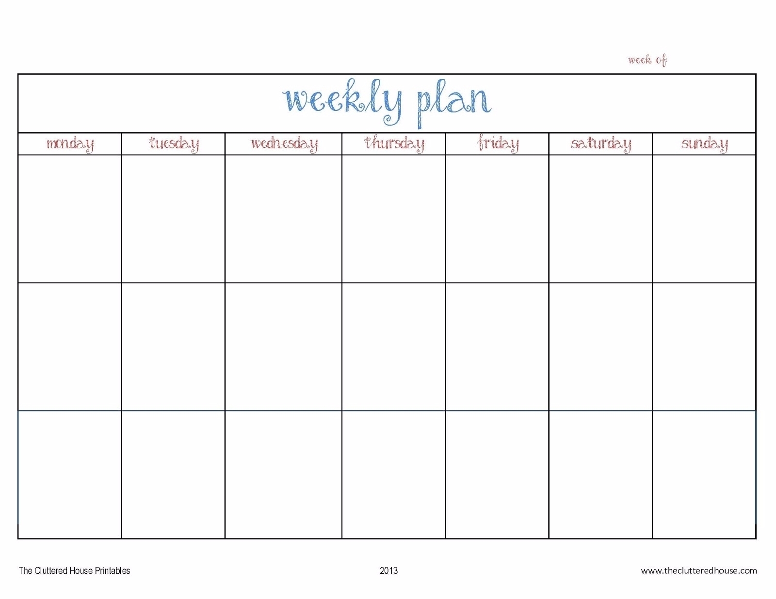 Universal Free 7 Day Calendar Template