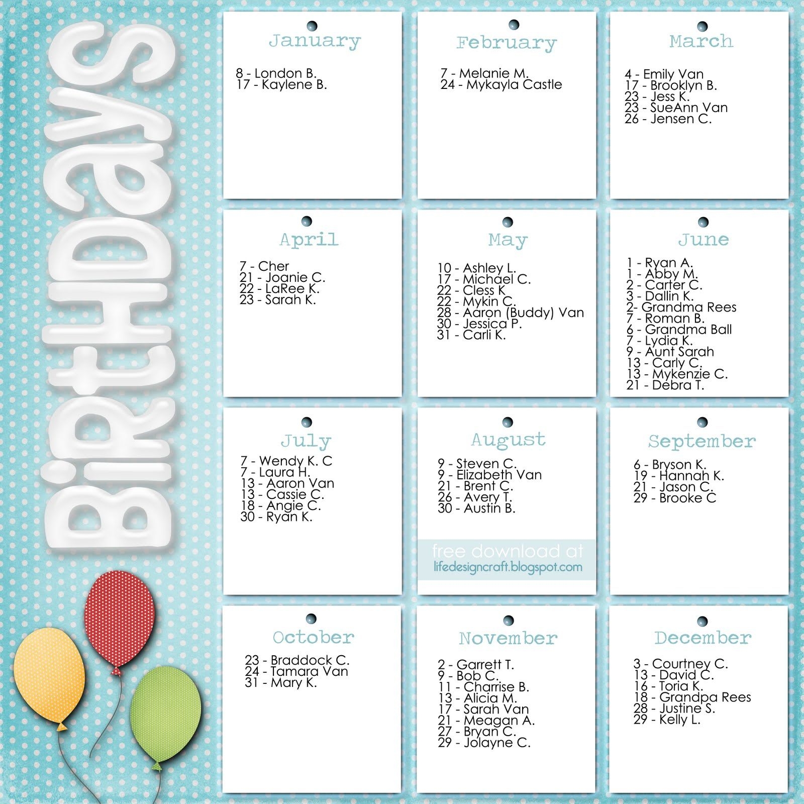 8 Best Images Of Office Birthday List Printable - Printable