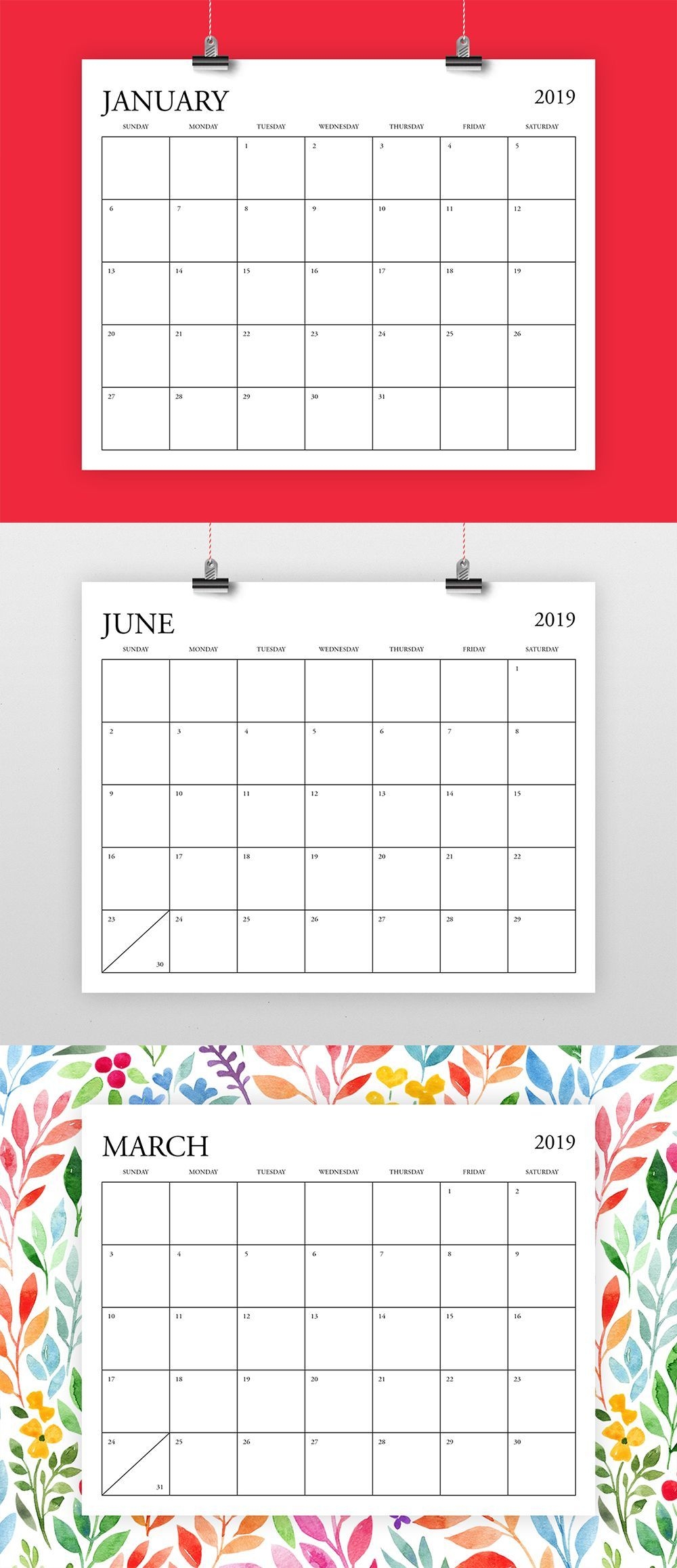 8X10 Inch 2019 Calendar Template | *also Fits 8.5&quot; X 11