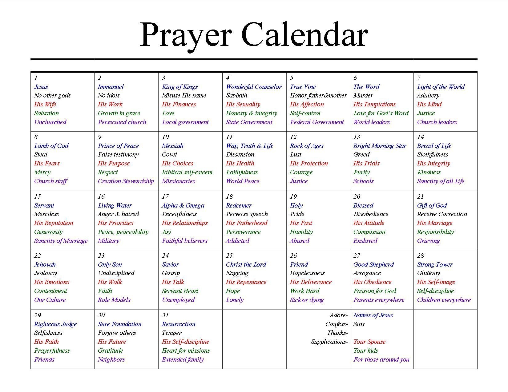 A Prayer Calendar (With Images) | Prayer List, Prayers