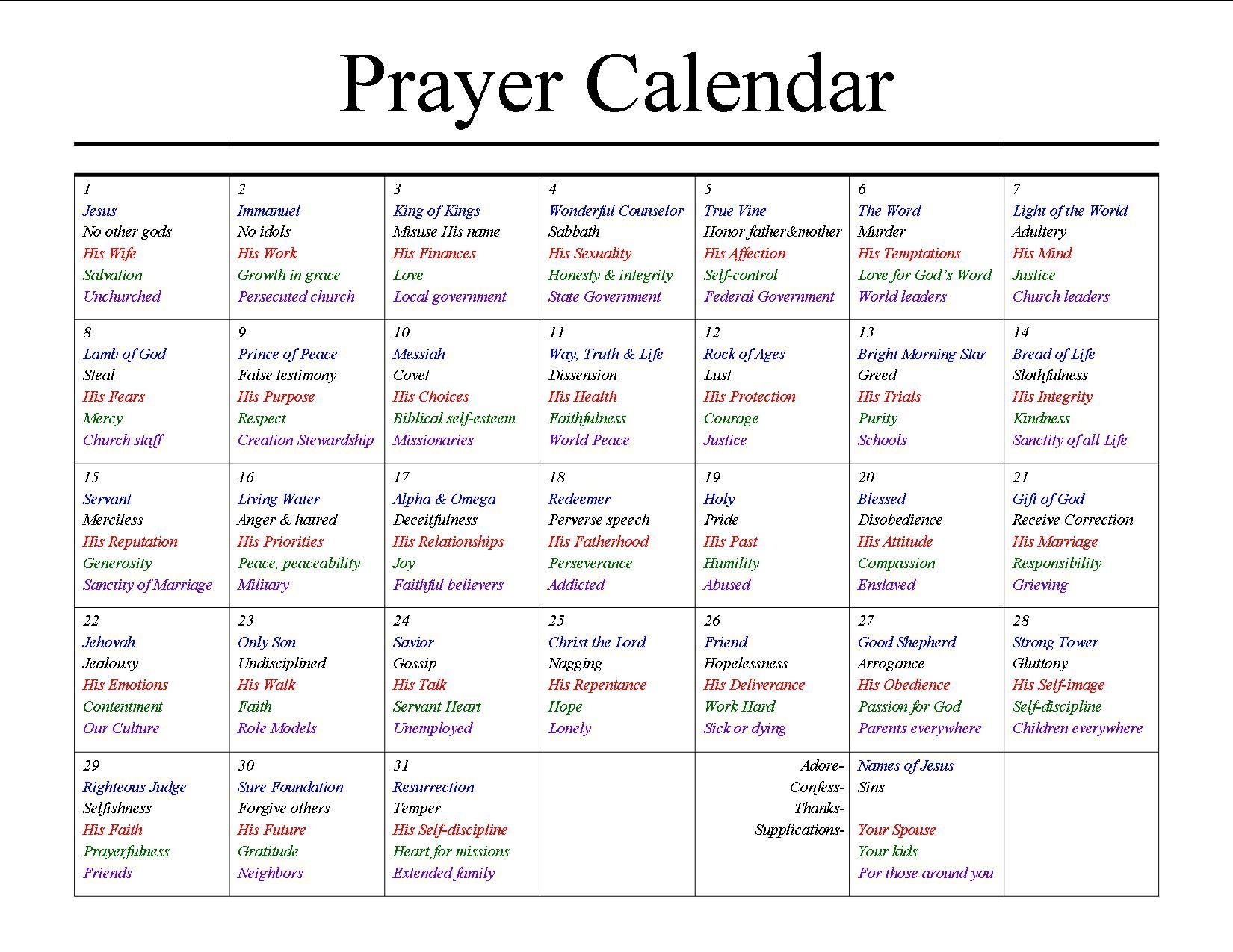 Free Daily Scripure Prayer Calendar Get Your Calendar Printable