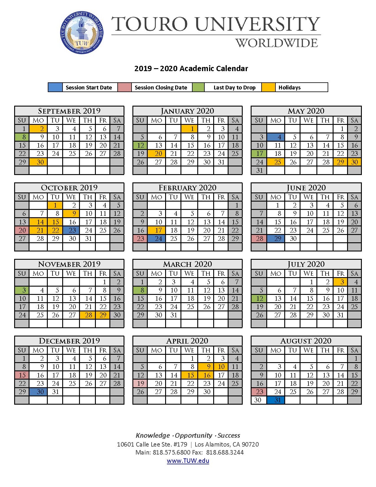 Academic Calendar | Touro University Worldwide