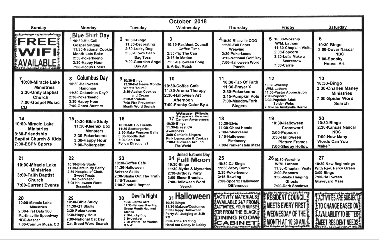 Activities Calendar