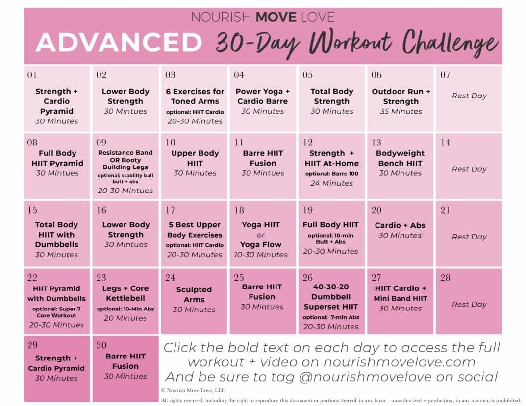 Advanced Workout Plan + 30-Day Workout Calendar | Nourish