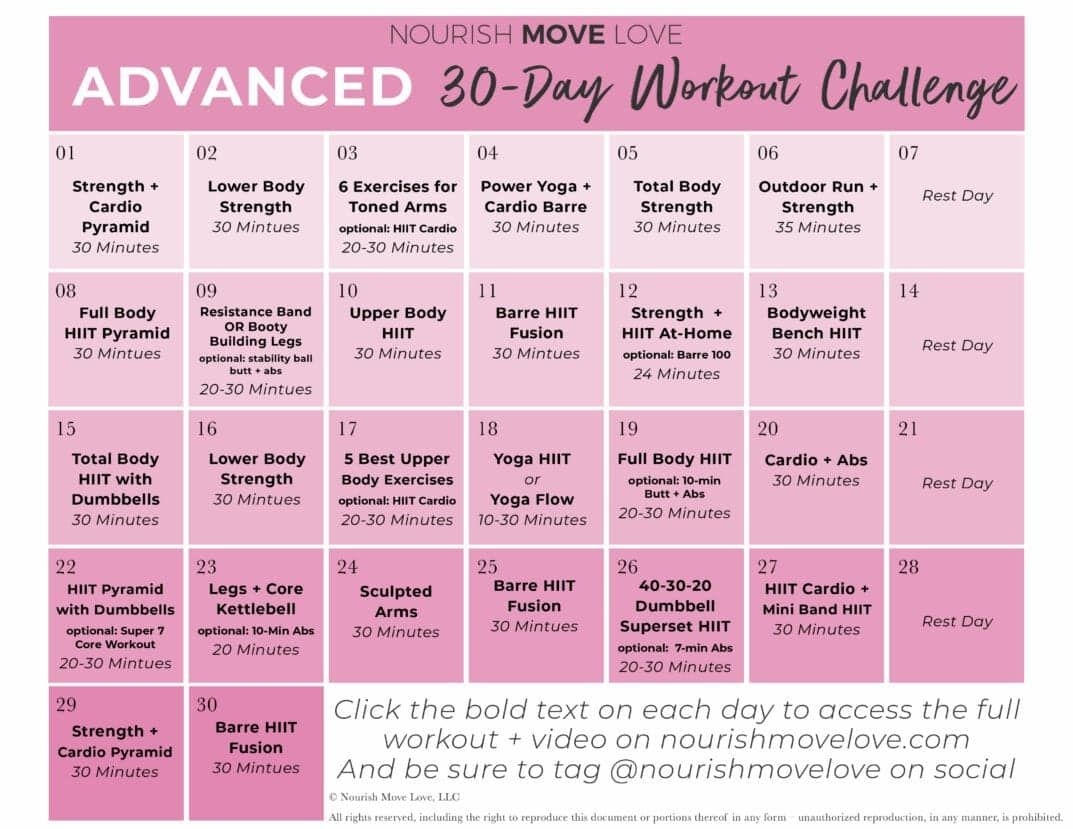 30 day breakaway workout calendar