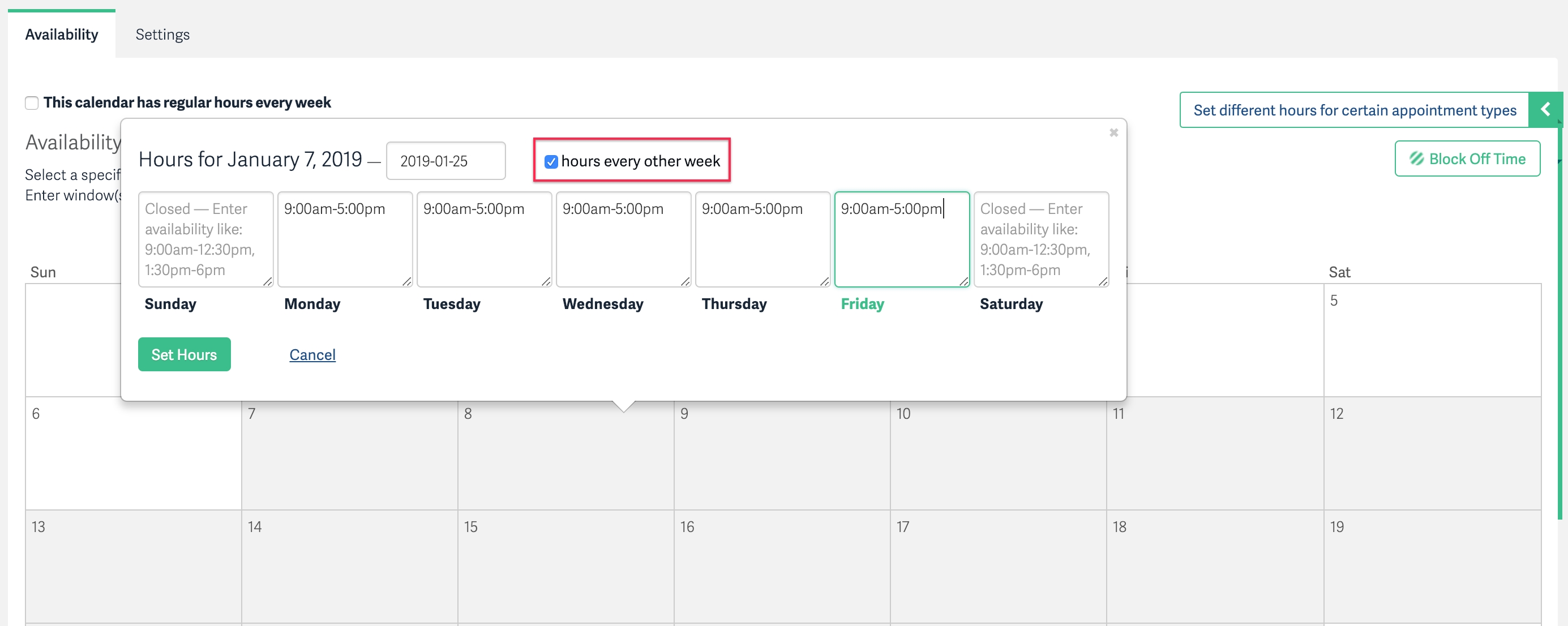 Alternating Hours Every Other Week – Acuity Scheduling