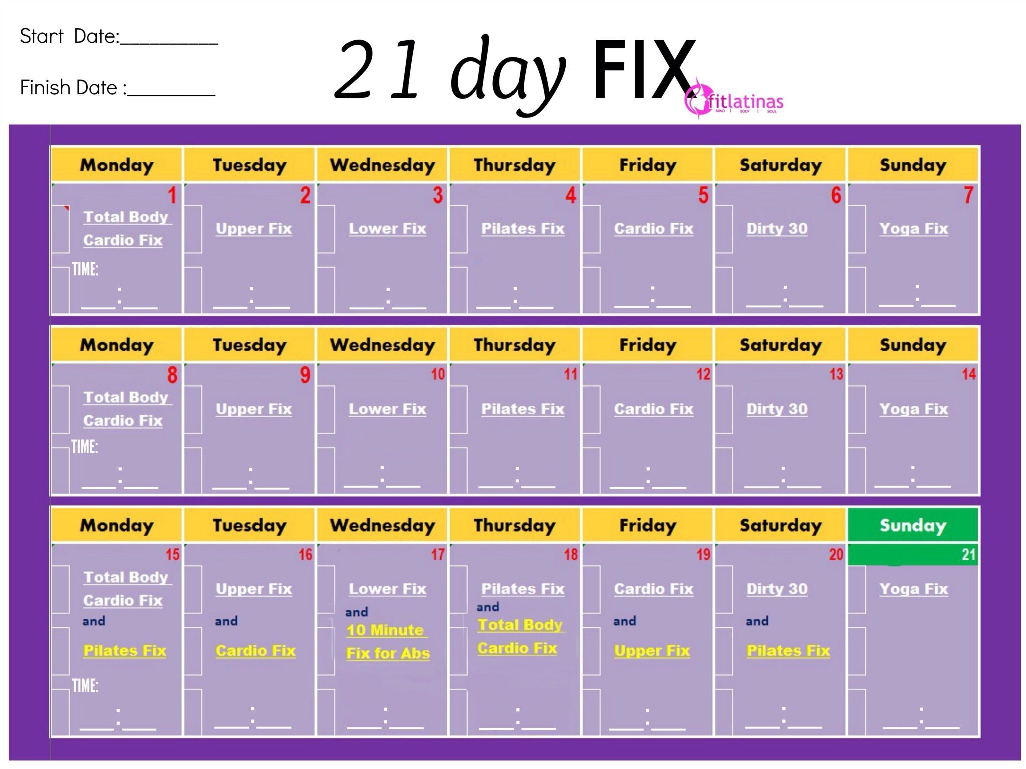 Another Easy Printable Chart (With Images) | 21 Day Fix, 21