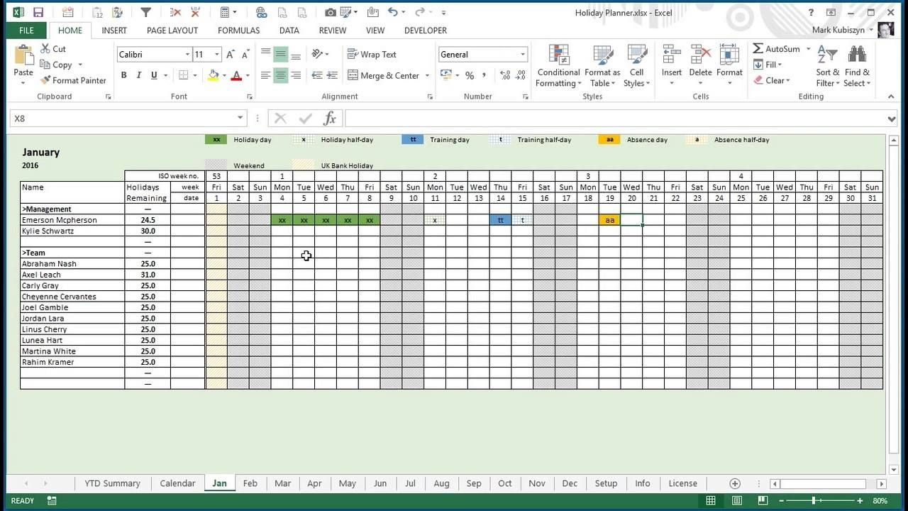 The Holiday Time Off Calendar Excel