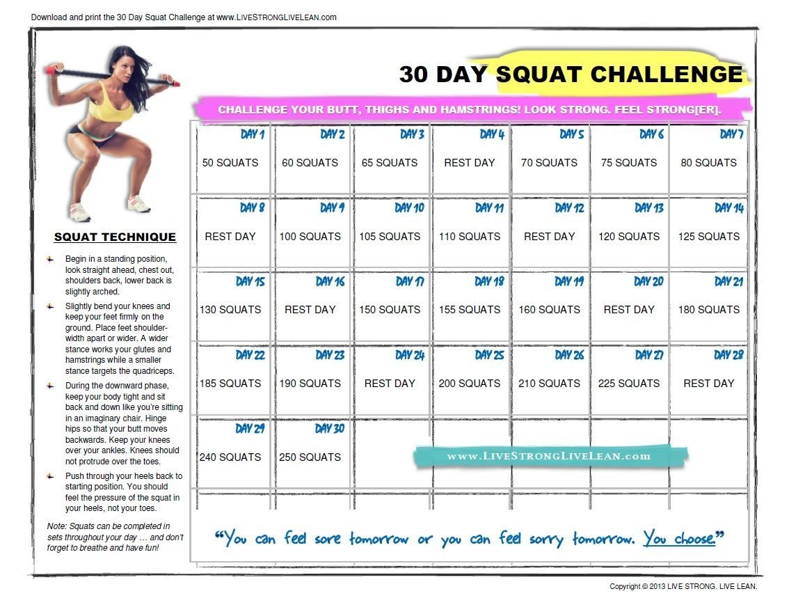 The Free Printable Squat Challenge Chart | Get Your Calendar Printable