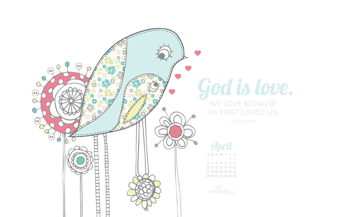 April 2016 - God Is Love Desktop Calendar- Free April Wallpaper