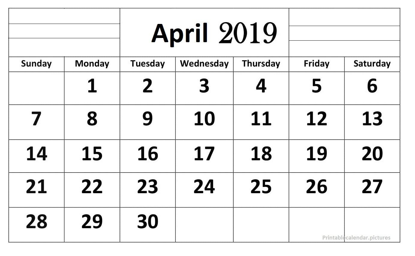 April 2019 Calendar Printable Large Print (With Images