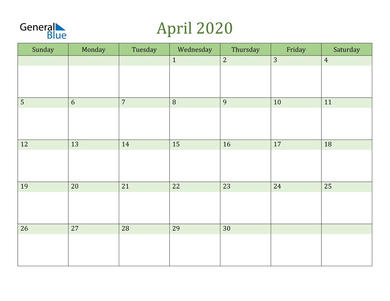 April 2020 Calendar - Pdf Word Excel