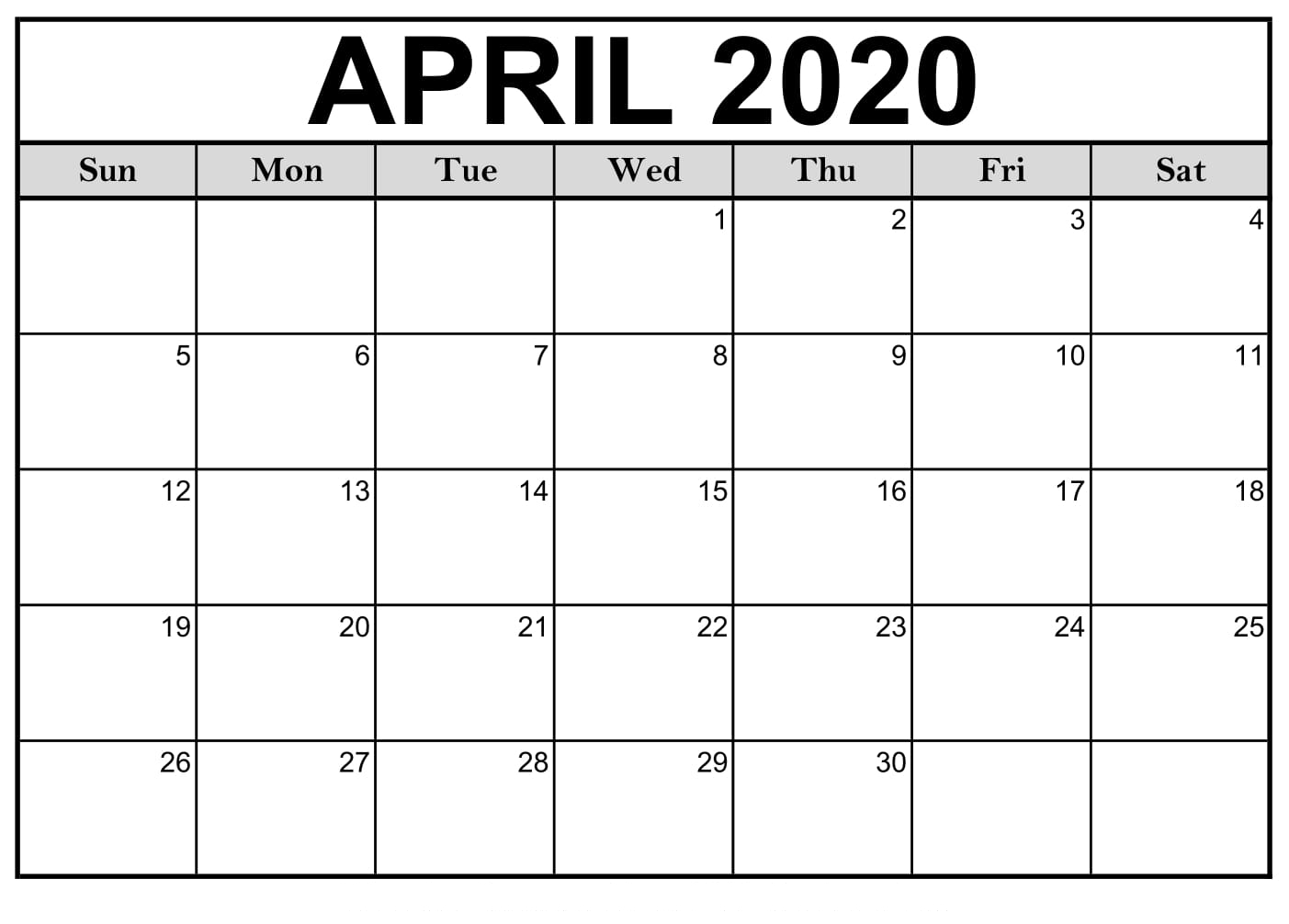 April 2020 Calendar Printable Monthly Calendar - Idea Hunt