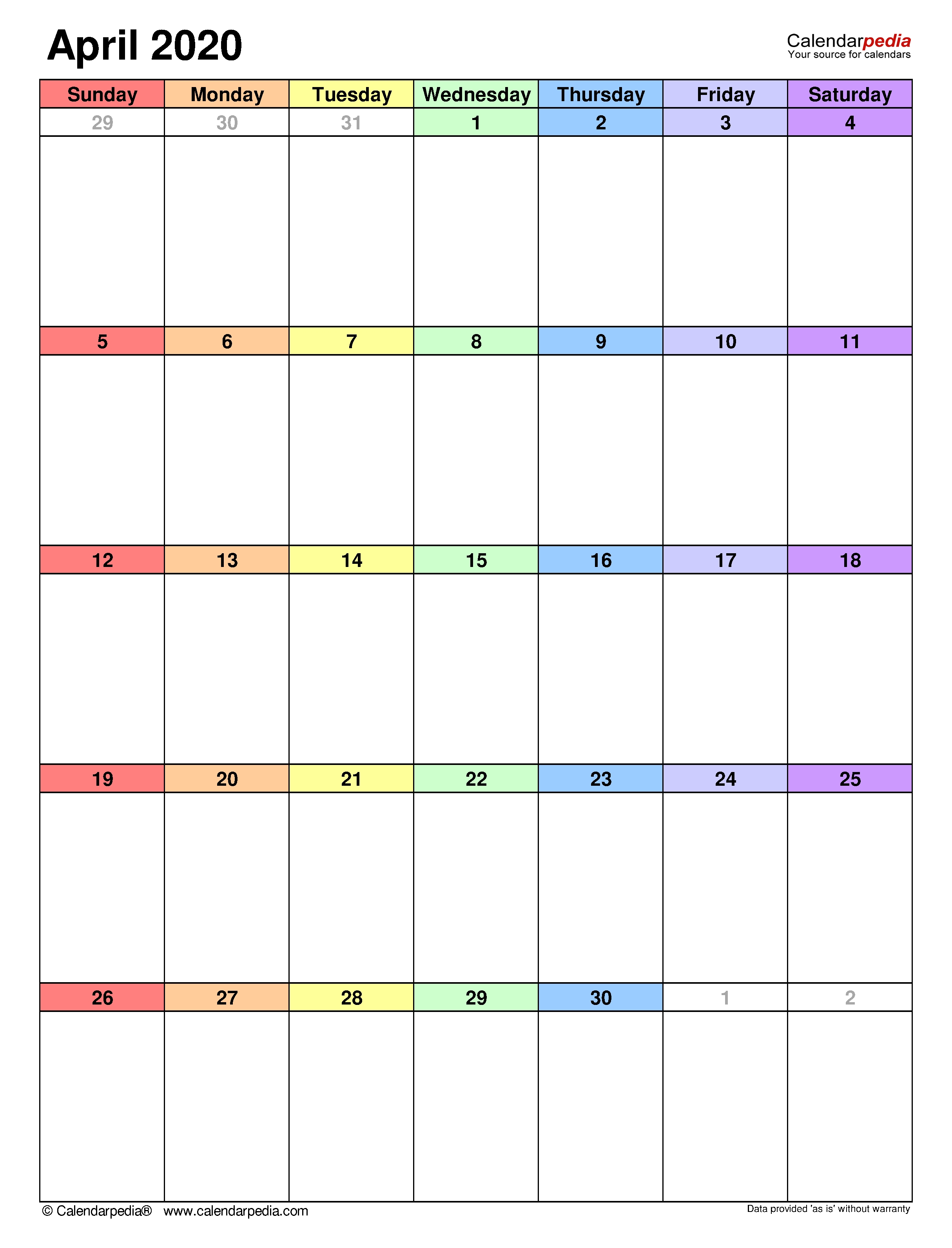 April 2020 - Calendar Templates For Word, Excel And Pdf