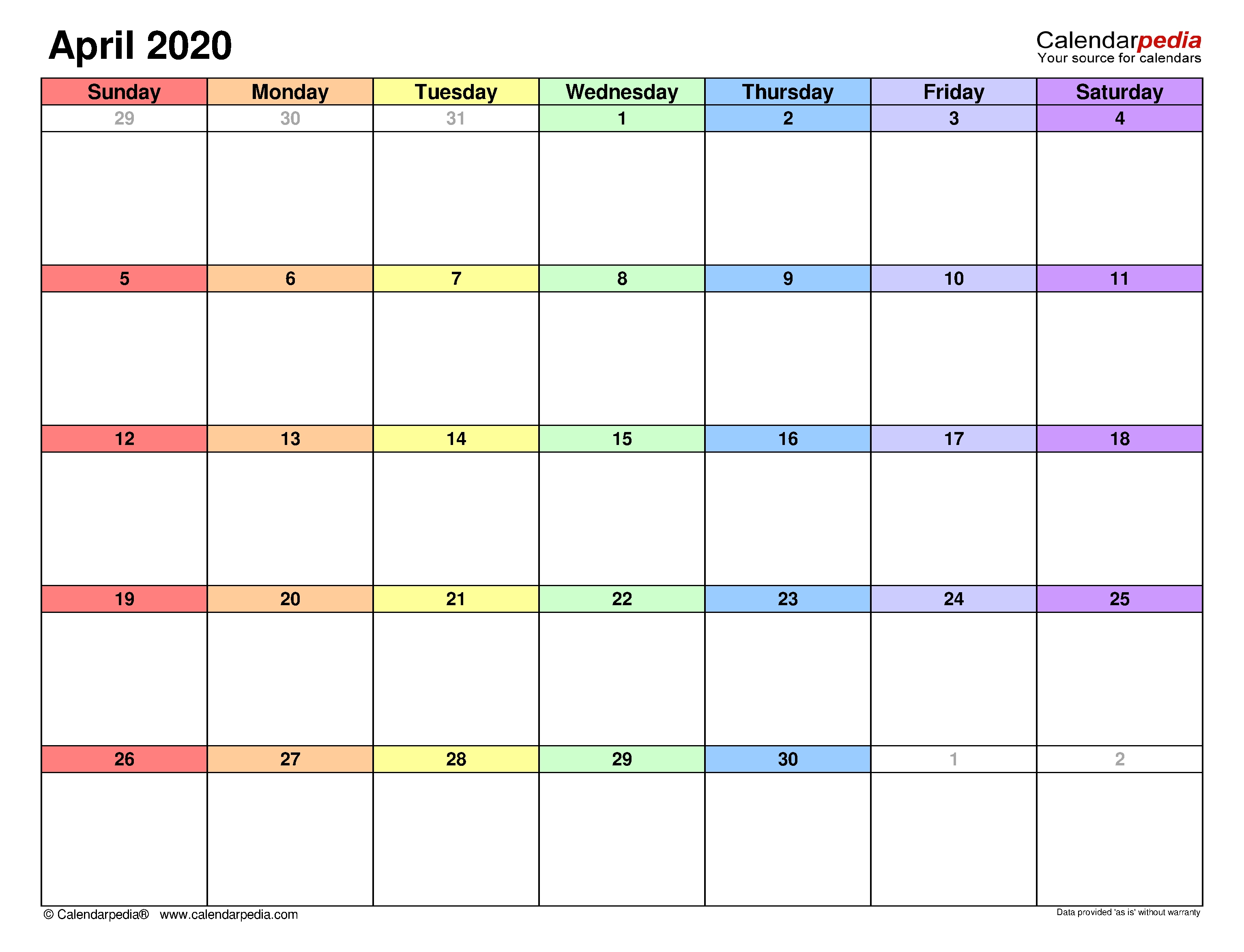 April 2020 - Calendar Templates For Word, Excel And Pdf
