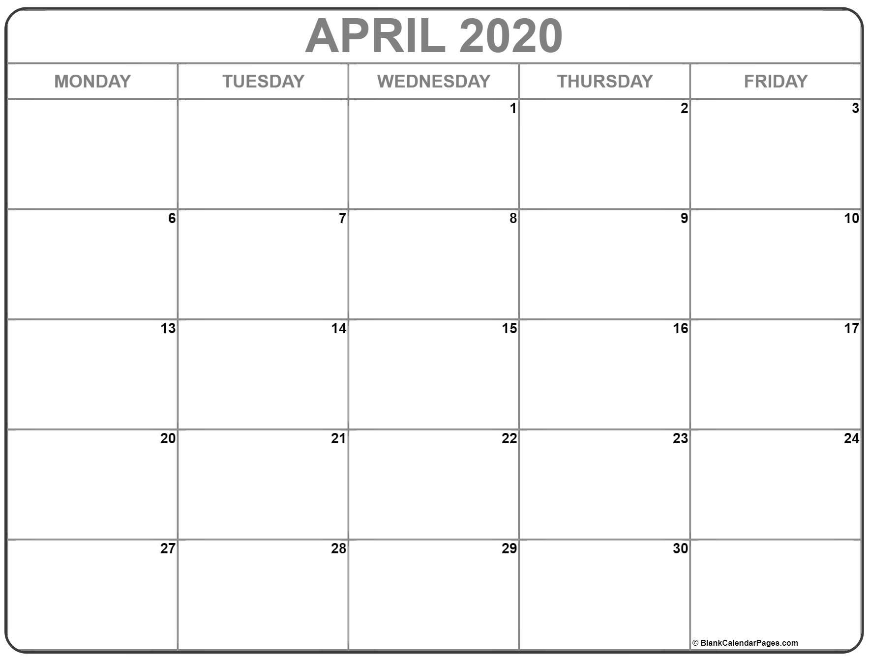 April 2020 Monday Calendar | Monday To Sunday