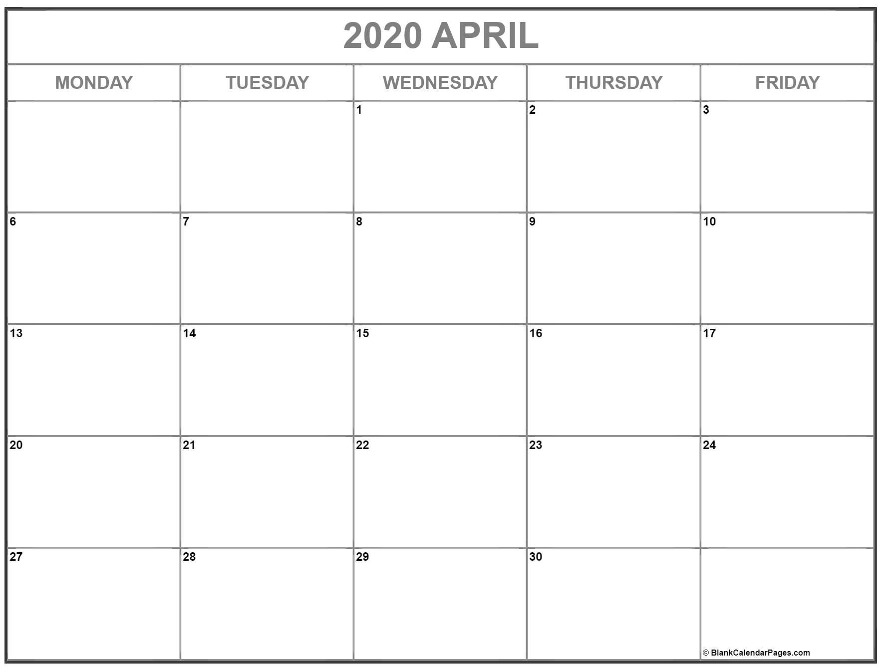 April 2020 Monday Calendar | Monday To Sunday